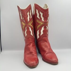 Vtg Vero Cuoio Vero Pelé Scafora Boots Red White 36 US 5.5 Women Western Cowgirl